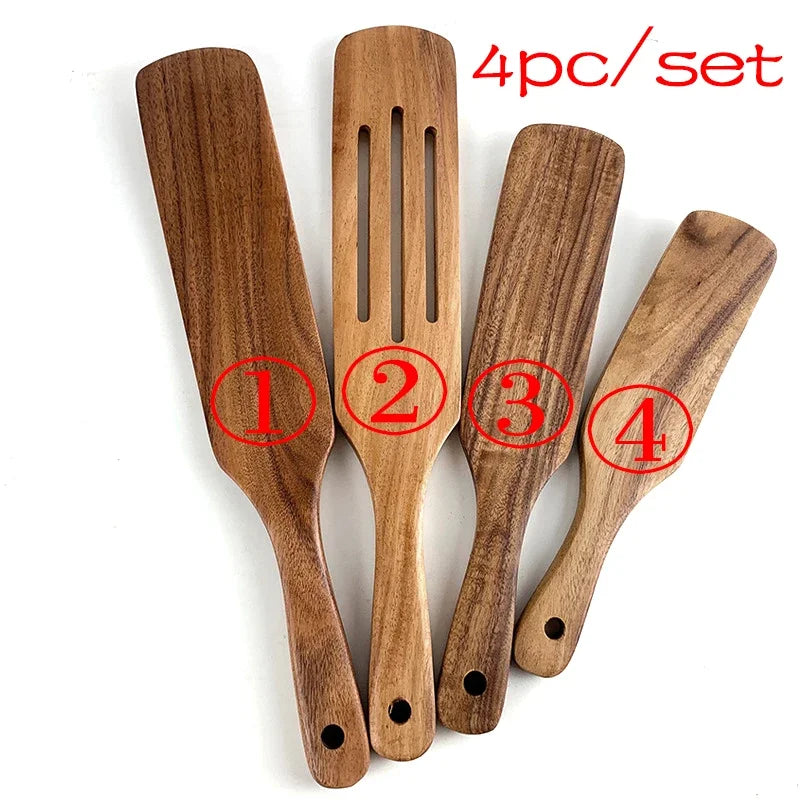 7-Piece Teak Natural Wood Tableware Set | Cooking Spoons & Kitchen Tool Kit