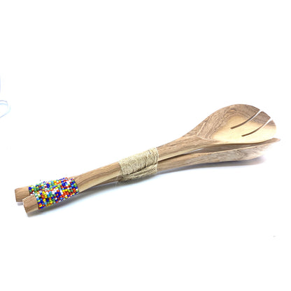 12" Maasai Bead Mango Wood Spoon Set – 2-Piece Kitchen Utensils, Handcrafted, Unique Design