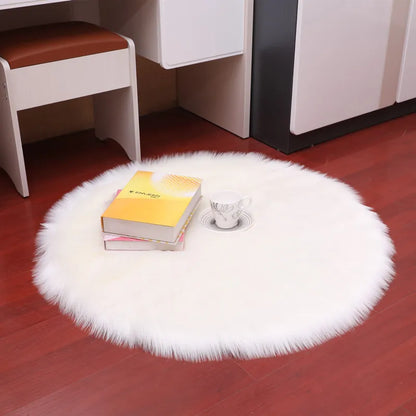 Round Fur Rugs for Bedroom & Living Room - Soft, Plush Floor Decor