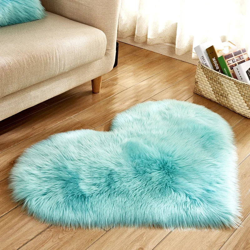 Heart Shape Fluffy Washable Faux Fur Rug for Kids Bedroom & Home Decor