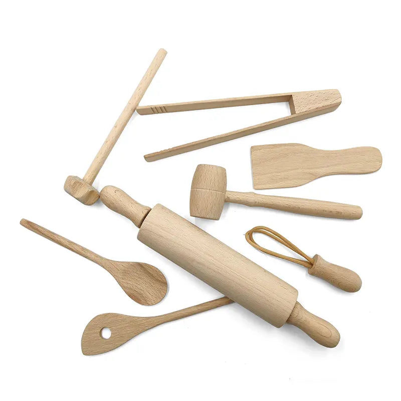 Children Wooden Kitchen Utensils Toy Set – Pretend Play Cooking Set for Kids, Safe & Eco-Friendly