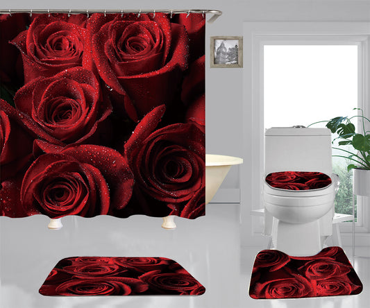 Red Rose Happy Valentine's Day Bathroom Set – Shower Curtain & Bath Mats