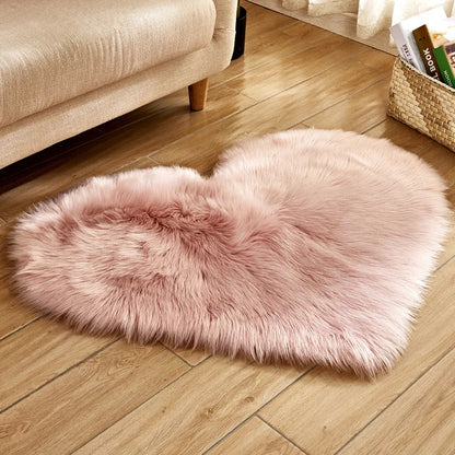 Heart Shape Fluffy Washable Faux Fur Rug for Kids Bedroom & Home Decor