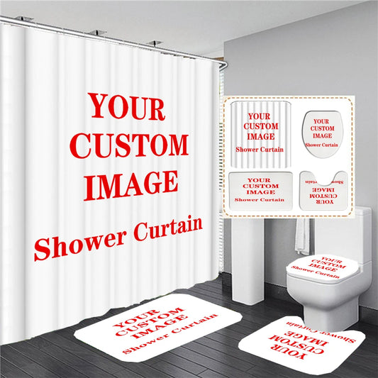 Custom Shower Bath Set - Waterproof Personalized Photo Shower Curtain, Bath Mats & Toilet Covers