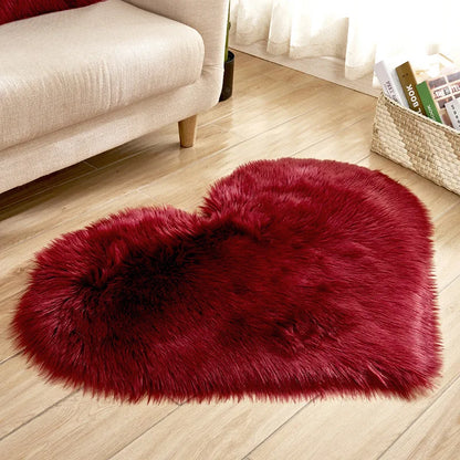 Heart Shape Fluffy Washable Faux Fur Rug for Kids Bedroom & Home Decor