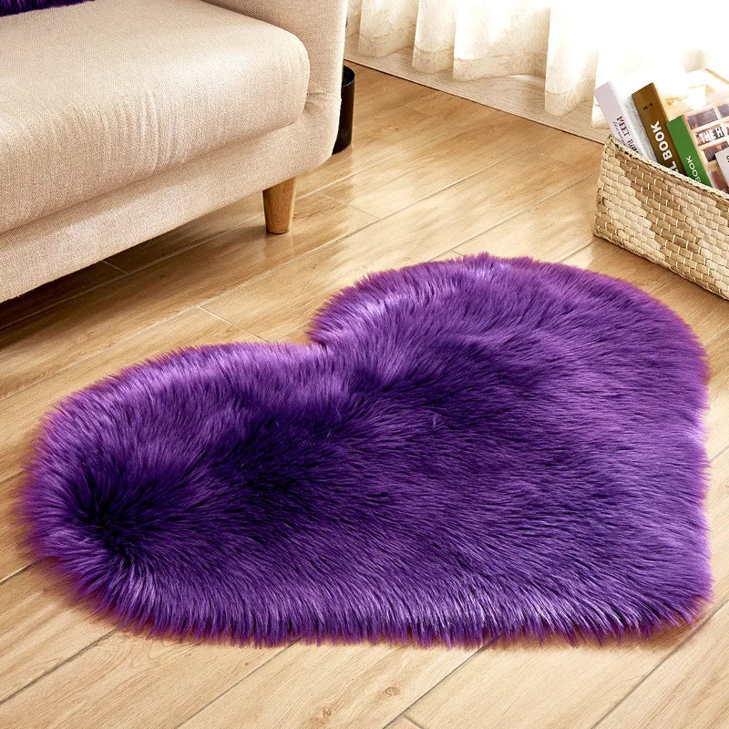 Heart Shape Fluffy Washable Faux Fur Rug for Kids Bedroom & Home Decor