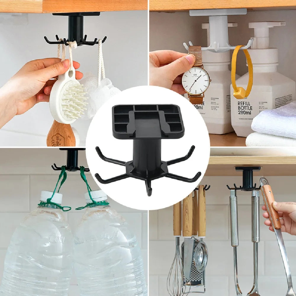 6 Hooks Rotating Kitchen Rack Organizer | Home Cabinet Accessories