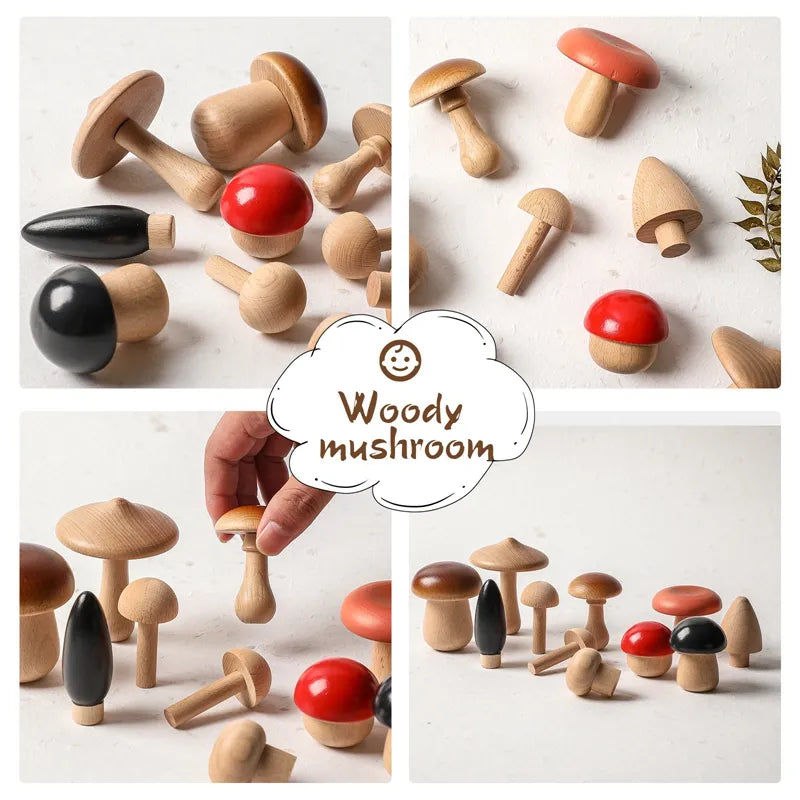 Wood Mushroom Blocks – Montessori Educational Wooden Toys for Children, Creative Learning Playset