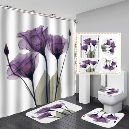 Nordic Grey Tulip Bathroom Set – Elegant Shower Curtain & Matching Rugs for Modern Bathrooms