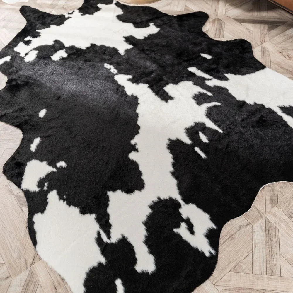 Imitation Cow Print Rug | Black & White Faux Animal Skin Rugs