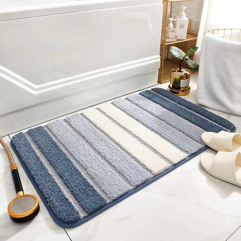 Simple Striped Microfiber Bath Mat Absorbent and Quick-Drying Foot Rug