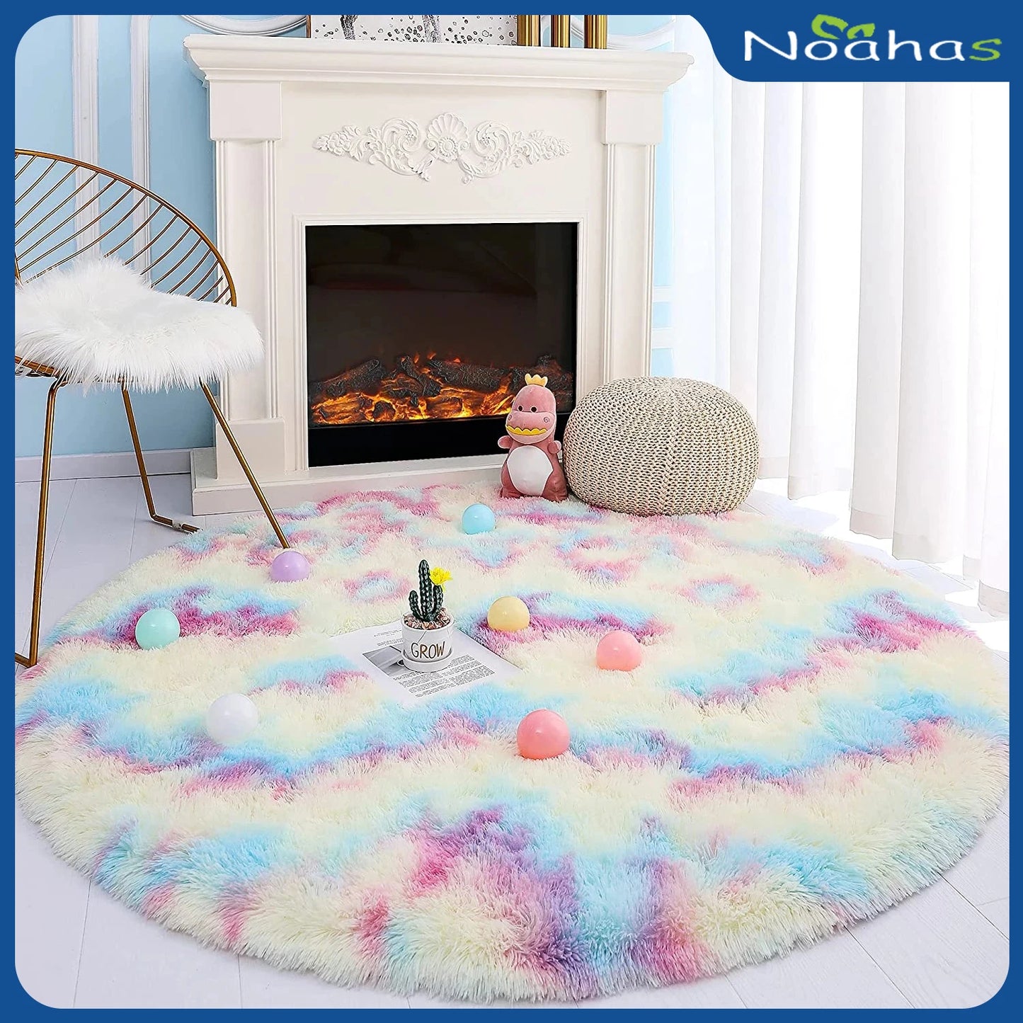 Round Rainbow Rug for Girls' Kids Bedroom - Soft & Colorful Floor Decor