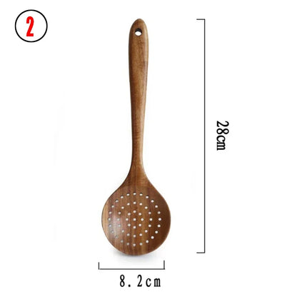 7-Piece Teak Natural Wood Tableware Set | Cooking Spoons & Kitchen Tool Kit