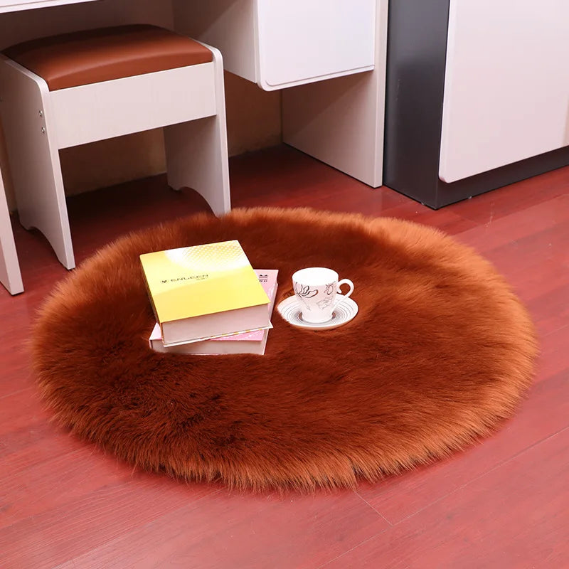 Round Fur Rugs for Bedroom & Living Room - Soft, Plush Floor Decor