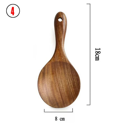 7-Piece Teak Natural Wood Tableware Set | Cooking Spoons & Kitchen Tool Kit