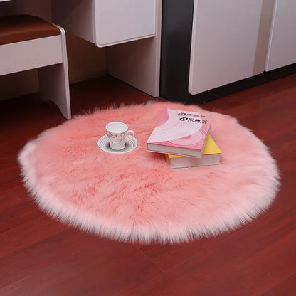 Round Fur Rugs for Bedroom & Living Room - Soft, Plush Floor Decor