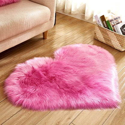 Heart Shape Fluffy Washable Faux Fur Rug for Kids Bedroom & Home Decor