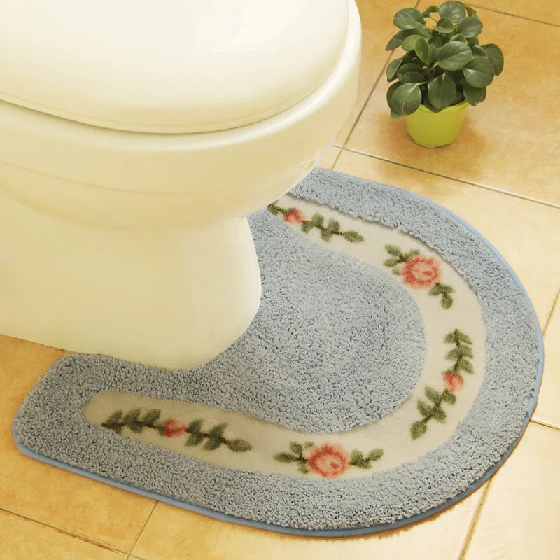 Pastoral Style Toilet Rug with Flower Pattern – Bathroom Mat Set for Cozy Elegance