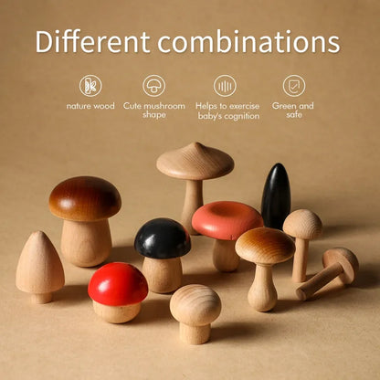 Wood Mushroom Blocks – Montessori Educational Wooden Toys for Children, Creative Learning Playset