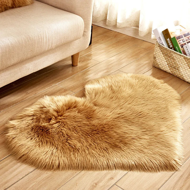 Heart Shape Fluffy Washable Faux Fur Rug for Kids Bedroom & Home Decor