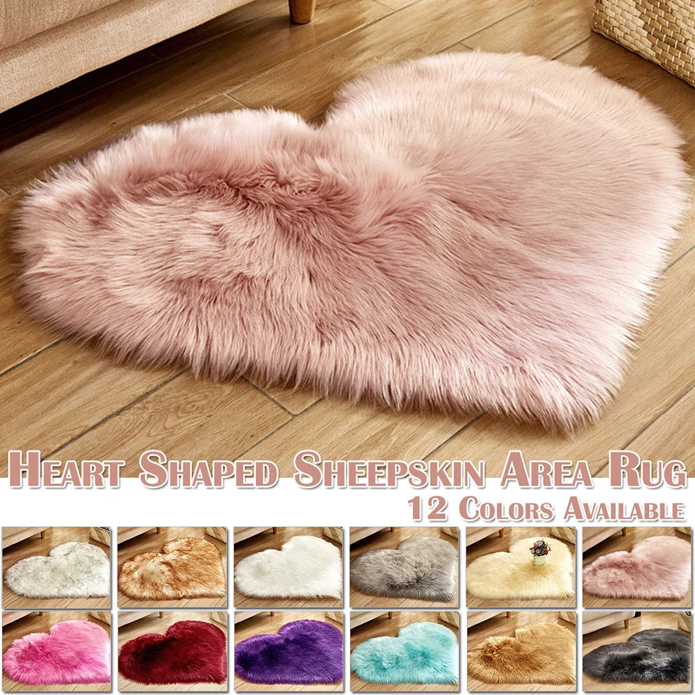 Heart Shape Fluffy Washable Faux Fur Rug for Kids Bedroom & Home Decor