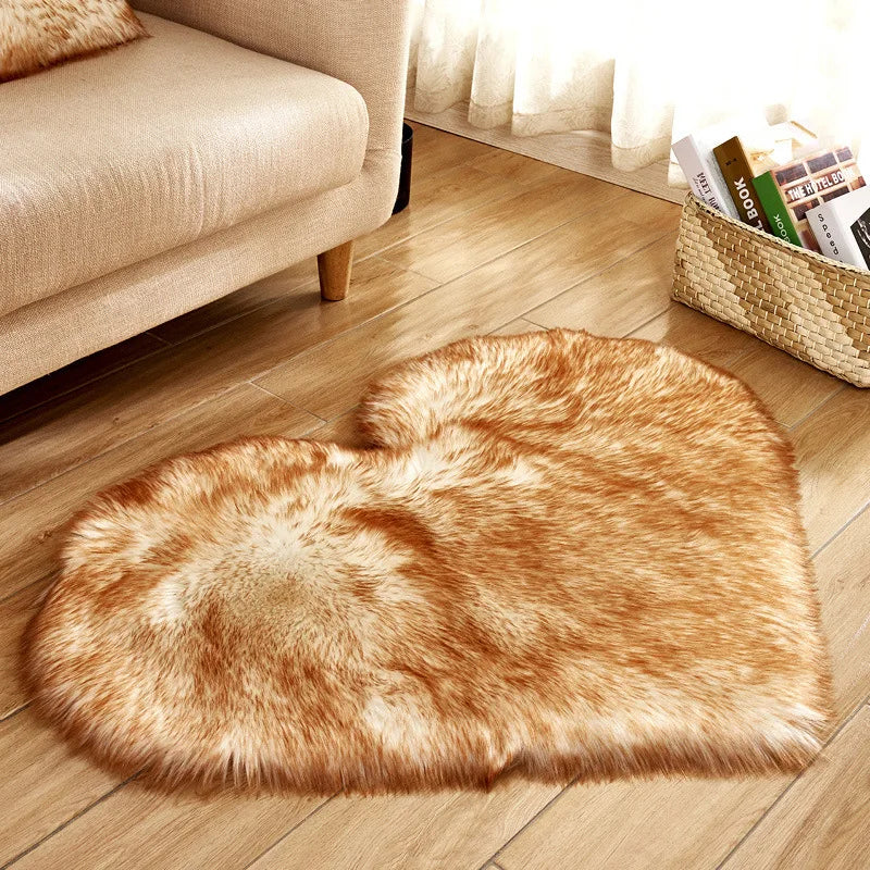 Heart Shape Fluffy Washable Faux Fur Rug for Kids Bedroom & Home Decor