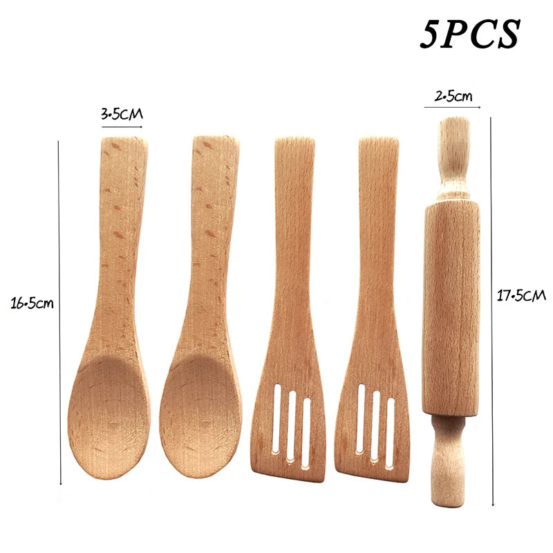 Children Wooden Kitchen Utensils Toy Set – Pretend Play Cooking Set for Kids, Safe & Eco-Friendly