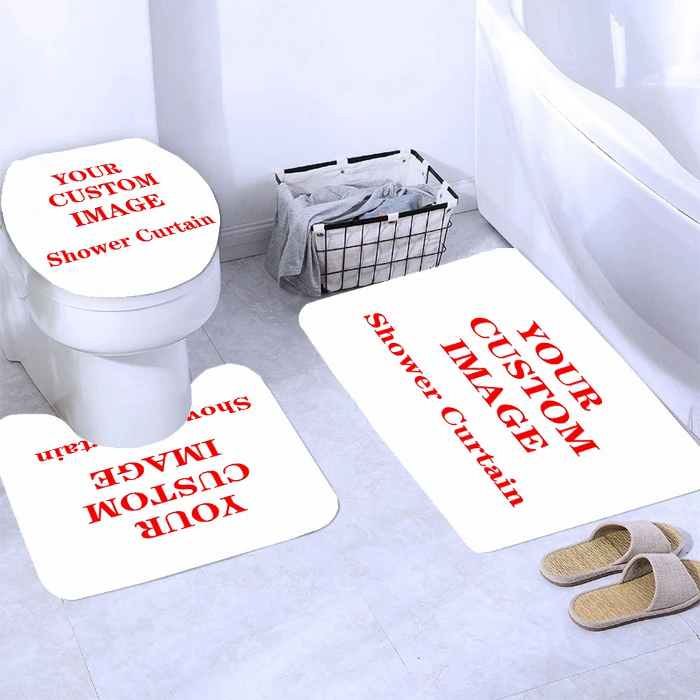 Custom Shower Bath Set - Waterproof Personalized Photo Shower Curtain, Bath Mats & Toilet Covers