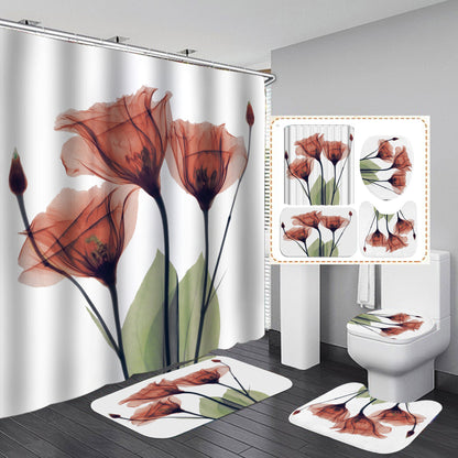 Nordic Grey Tulip Bathroom Set – Elegant Shower Curtain & Matching Rugs for Modern Bathrooms