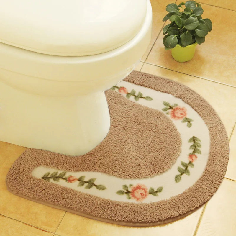 Pastoral Style Toilet Rug with Flower Pattern – Bathroom Mat Set for Cozy Elegance