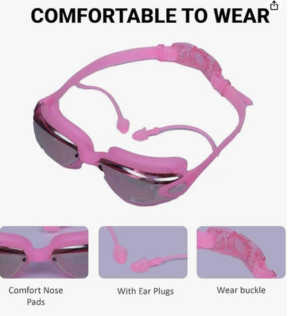 P2 Polarized Anti-Fog Swim Goggles Set | Anti-UV, No Leakage for Adults & Youth with Cap & Ear Plugs (Pink)