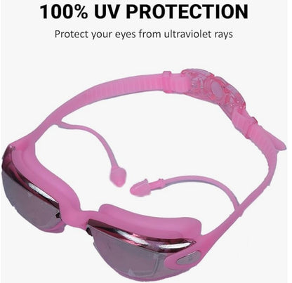 P2 Polarized Anti-Fog Swim Goggles Set | Anti-UV, No Leakage for Adults & Youth with Cap & Ear Plugs (Pink)