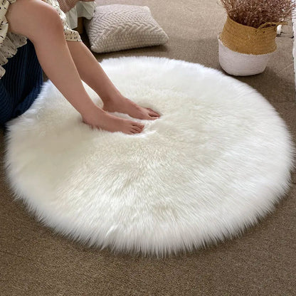 Round Fur Rugs for Bedroom & Living Room - Soft, Plush Floor Decor