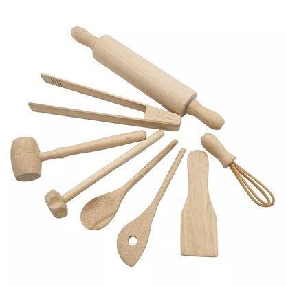 Children Wooden Kitchen Utensils Toy Set – Pretend Play Cooking Set for Kids, Safe & Eco-Friendly