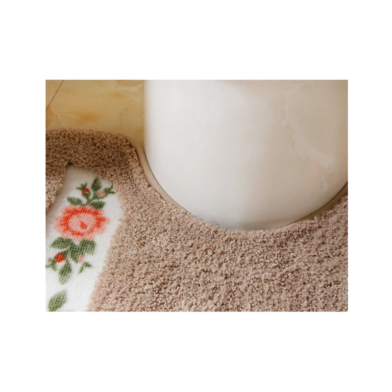 Pastoral Style Toilet Rug with Flower Pattern – Bathroom Mat Set for Cozy Elegance