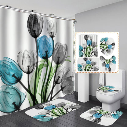 Nordic Grey Tulip Bathroom Set – Elegant Shower Curtain & Matching Rugs for Modern Bathrooms