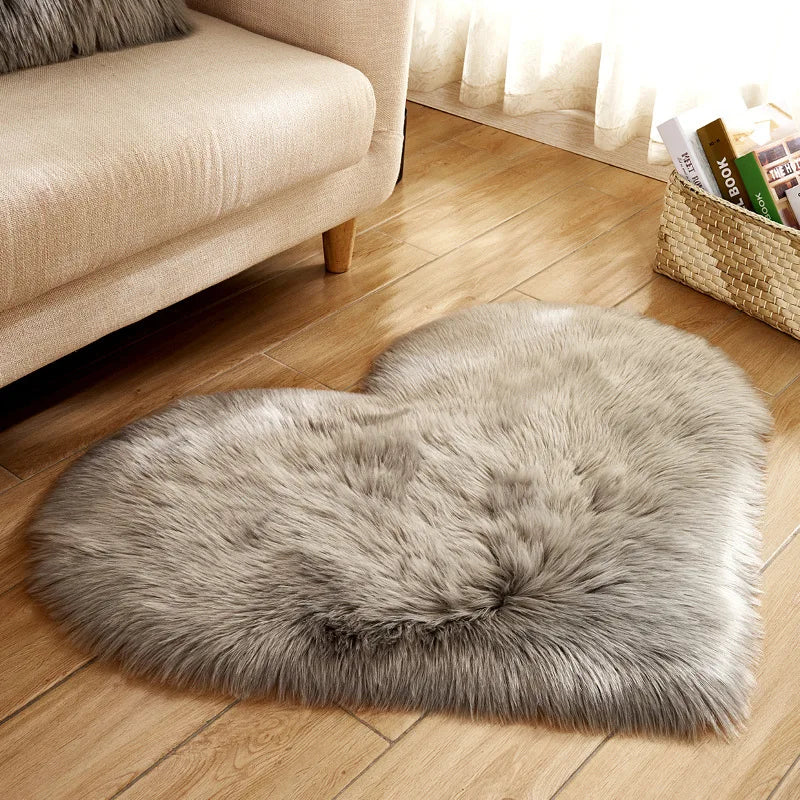 Heart Shape Fluffy Washable Faux Fur Rug for Kids Bedroom & Home Decor