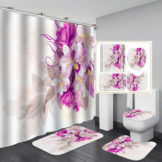 Shower Curtain Set with 12 Hooks & Bathroom Decor Rug Set – Complete Bathroom Décor for Style & Functionality