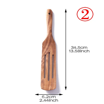 7-Piece Teak Natural Wood Tableware Set | Cooking Spoons & Kitchen Tool Kit