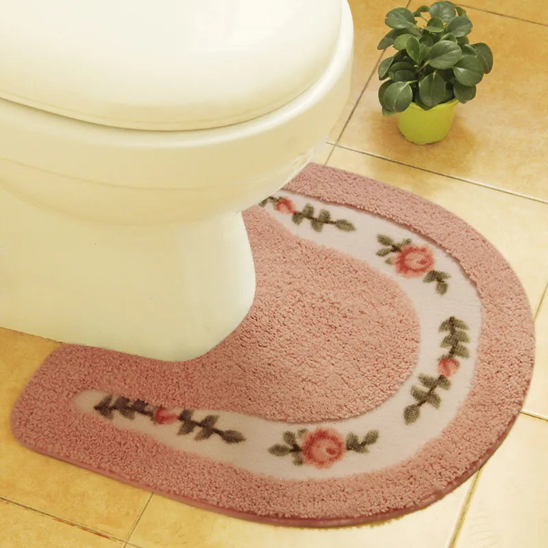 Pastoral Style Toilet Rug with Flower Pattern – Bathroom Mat Set for Cozy Elegance