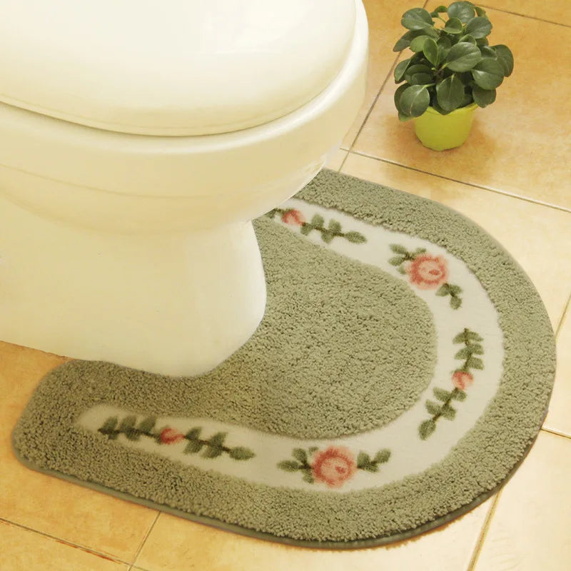 Pastoral Style Toilet Rug with Flower Pattern – Bathroom Mat Set for Cozy Elegance