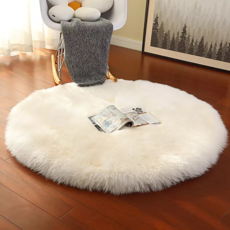 Round Fur Rugs for Bedroom & Living Room - Soft, Plush Floor Decor