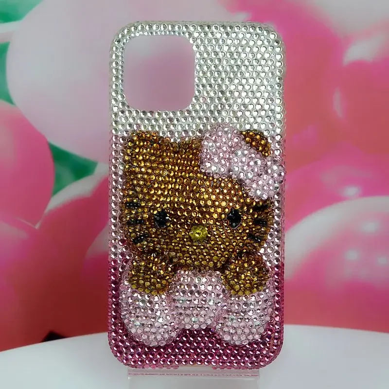 Handmade Hello Kitty Phone Case for iPhone 11, 12, 13, 14, 15, 16 Pro Max | Diamond Accents