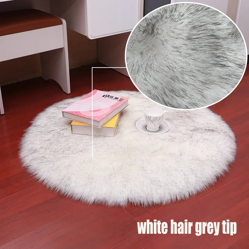 Round Fur Rugs for Bedroom & Living Room - Soft, Plush Floor Decor