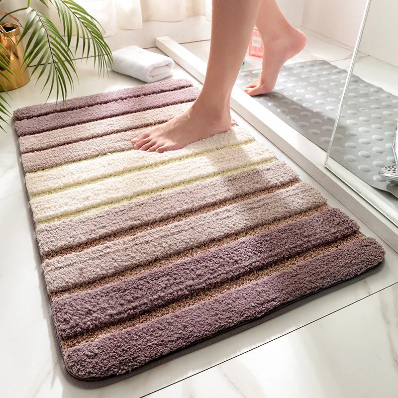 Simple Striped Microfiber Bath Mat Absorbent and Quick-Drying Foot Rug