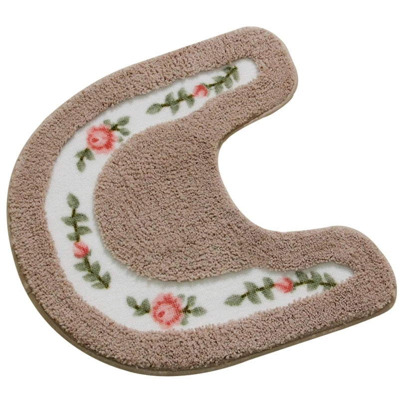 Pastoral Style Toilet Rug with Flower Pattern – Bathroom Mat Set for Cozy Elegance