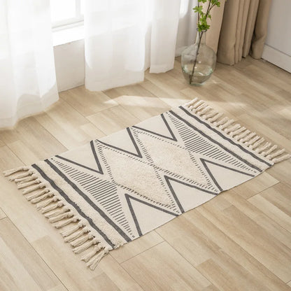 Inyahome-Boho Kitchen Runner Rug, Cotton Tufted, Geometric Rug