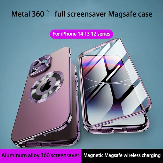 Magnetic MagSafe Aluminum Case for iPhone 15, 12, 13, 14 Pro Max | Screen Lens Protection