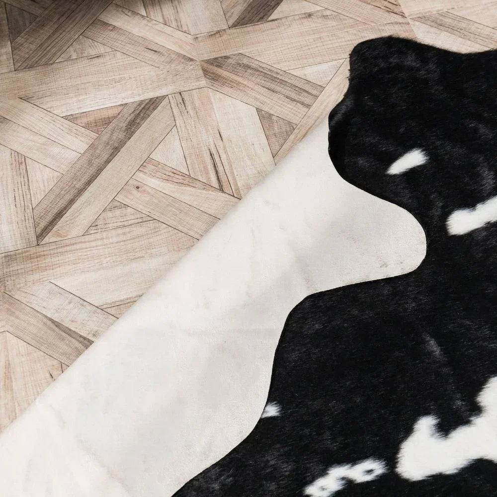 Imitation Cow Print Rug | Black & White Faux Animal Skin Rugs