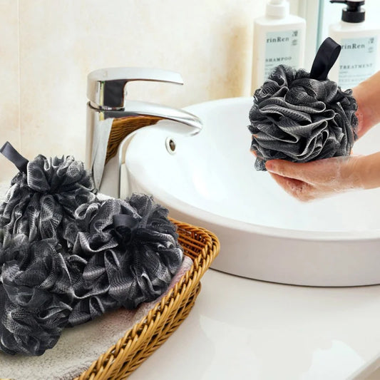 Bamboo Charcoal Bath Ball & Flower Loofah Sponge - Natural Shower Scrubber